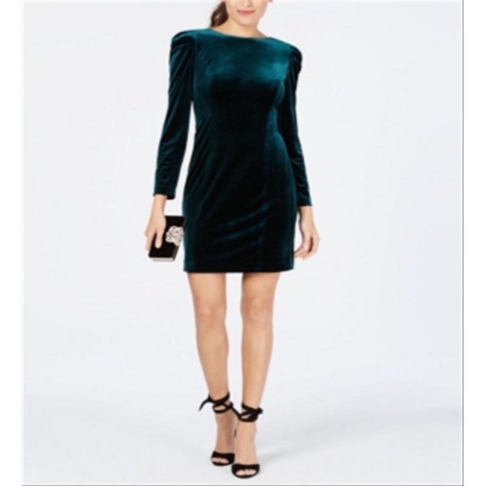 Vince Camuto Women's Velvet Puff Sleeve Sheath Dress Green Size 10